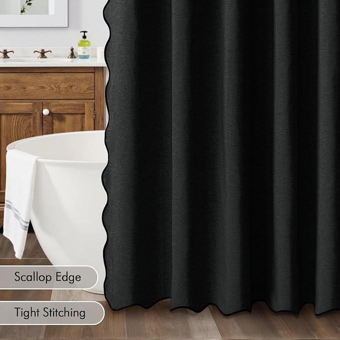 MIULEE Black Scalloped Linen Shower Curtain 72x78 Inches - Image 5