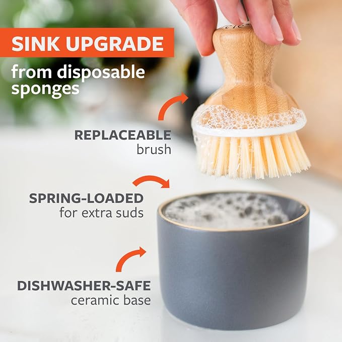 Full Circle Bubbly Palm Brush & Ceramic Soap Dispenser - Image 4