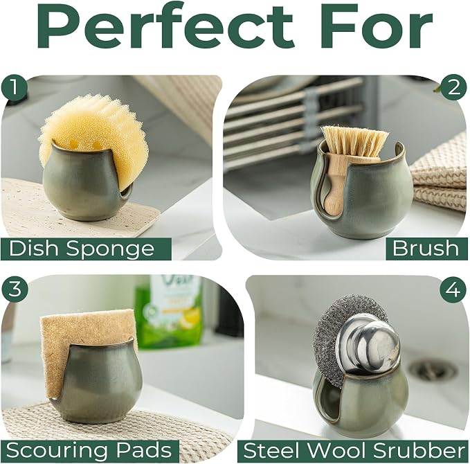 Zoeeker Sponge Holder for Kitchen Sink, Ceramic Dish Sponge Caddy Drying Rack - Image 4