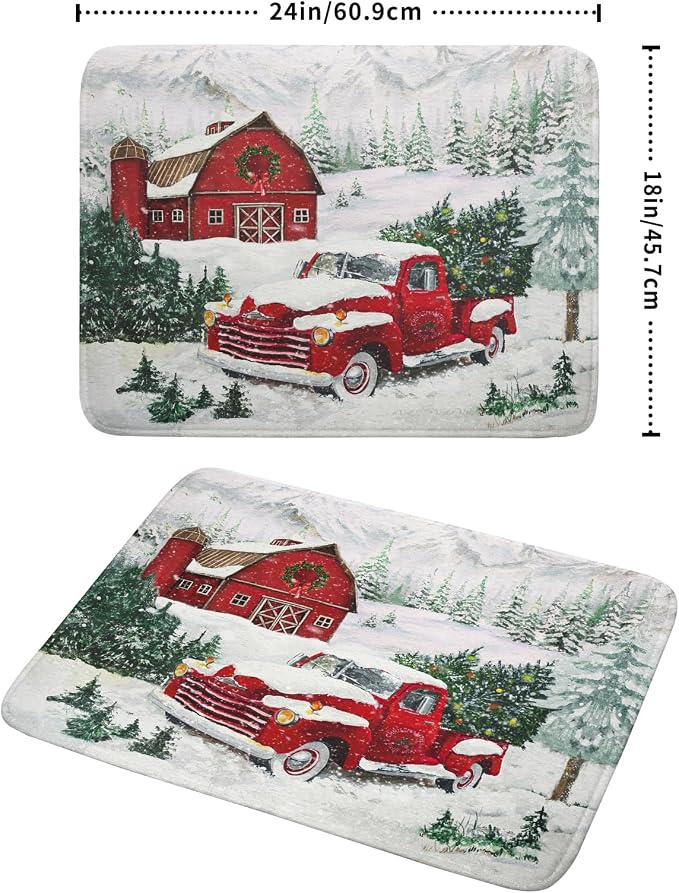 Winter Red Truck Dish Drying Mat Christmas Tree Dishes Pad 18x24 Inch Dish - Image 2
