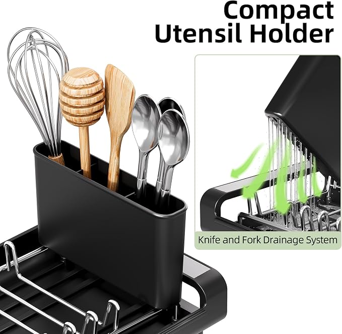 TOOLF Small Dish Drying Rack, Expandable and Space-Saving, Matte Black | Mini - Image 4