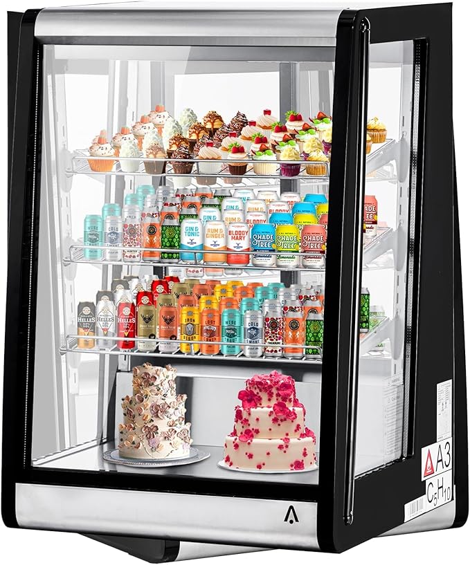5.2 Cu.Ft Commercial Countertop Display Refrigerator, Glass Door Merchandiser with LED Lighting, Adjustable Shelves, Anti-Fog, Fast Cooling for Bakery, Cafe, Restaurant