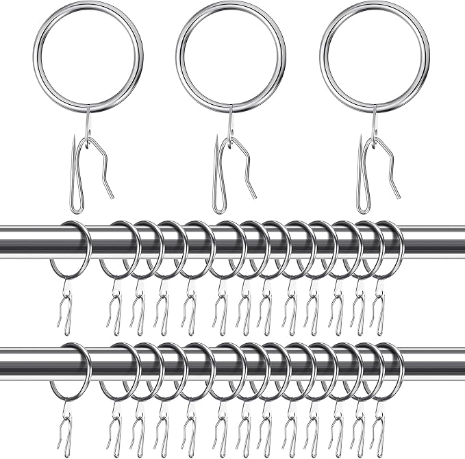 Hotop 60 Pcs 0.98 Inch Curtain Ring and 60 Pcs Pin Hook, 0.98/1.26/1.5/1.65 by HOTOP