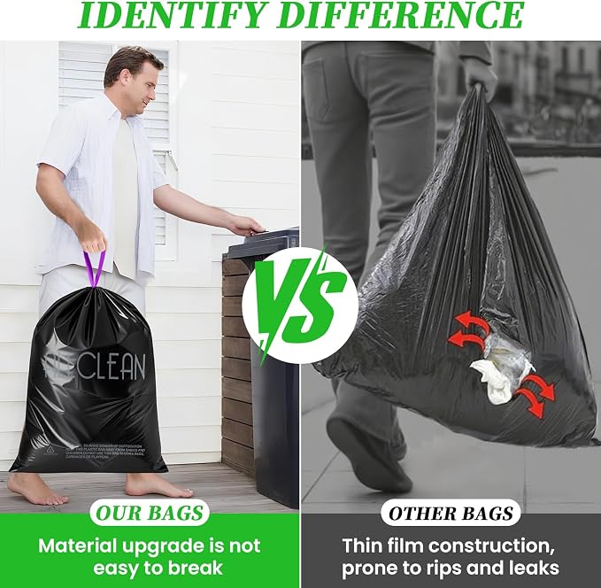 Trash Bags 15 Gallon Tall Kitchen Drawstring Garbage Bag Fit 13-15 Gal Bins | - Image 4