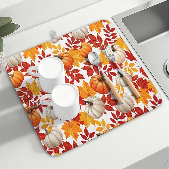 Fall Pumpkin Dish Drying Mat for Kitchen Counter 16x18 Inch Autumn Pumpkins - Image 8