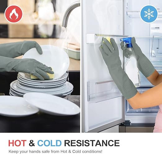 Mamison Rubber Dishwashing Gloves, Non-Slip Kitchen, 2 Pairs | Korean natural - Image 5