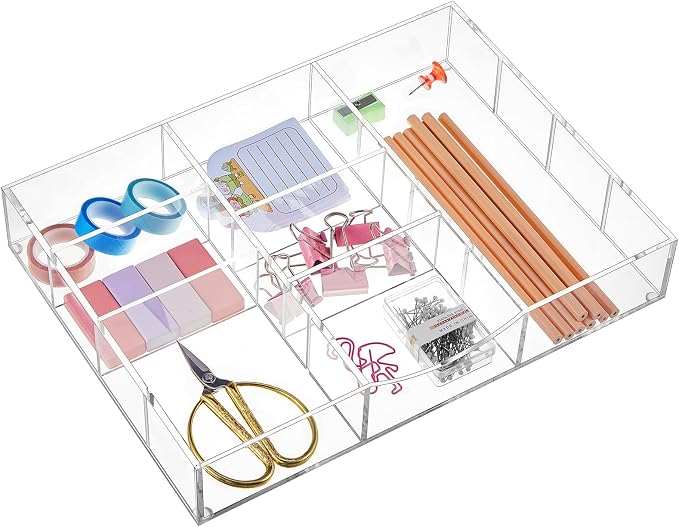 Briwooody Clear Acrylic Drawer Organizer, 9 Compartments, Medium | 8.66 x 11.81 by Briwooody