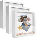 8x8 Shadow Box Frame Display Case, Display Case Box for Memorabilia, Medal, Crafts,Tickets and Photos, Picture Frame for Wall and Tabletop (3pcs-White, 8x8)