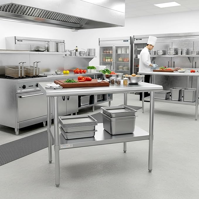 STABLEINK NSF Stainless Steel Prep Table 36 x 30 inches 3ft, Metal Work Table with Adjustable Undershelf, for Commercial Kitchen, Restaurant, Hotel and Garage