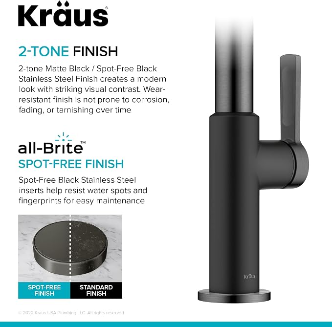 Kraus Oletto Single Handle Kitchen Bar Faucet in Matte Black/Spot Free Black - Image 5