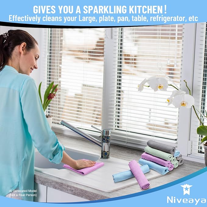 Niveaya 24 Pack Reusable Fish Scale Cloth, Microfiber Glass Cleaning Cloth - Image 6