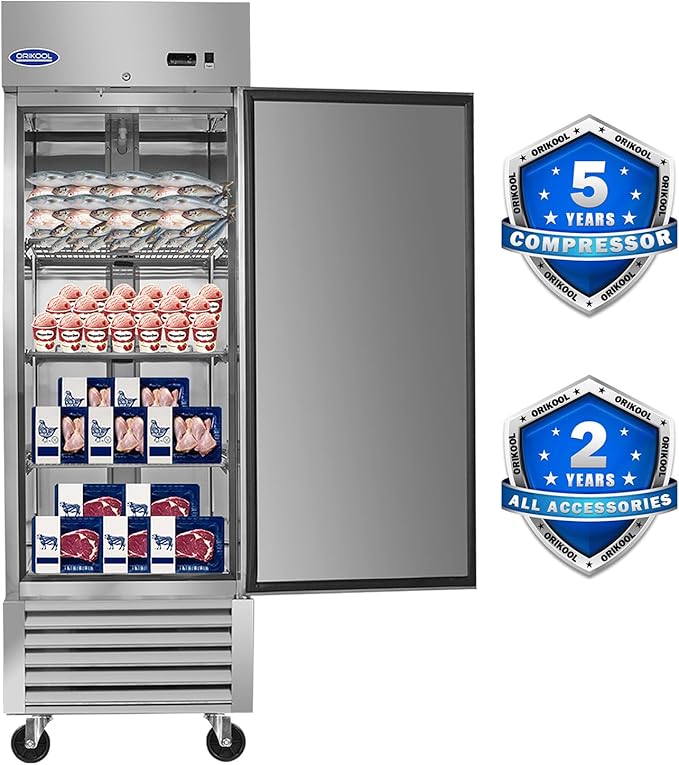 27" Commercial Upright Freezer with 1 Solid Door, 23 Cu.Ft Stainless Steel Reach-in Freezer, -10℉ ~ 10℉, Fan Cooling Freezer with 3 Shelves for Restaurant Bar Garage, ETL and DOE Approved