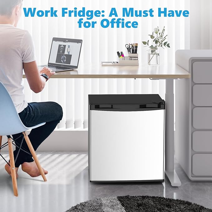 1.7 Cu.ft Mini Fridge with Freezer, Compact Refrigerator, Single Reversible Door, Ultra Quiet, Energy Efficient for Office, Dorm, Bedroom, Apartment, Silver
