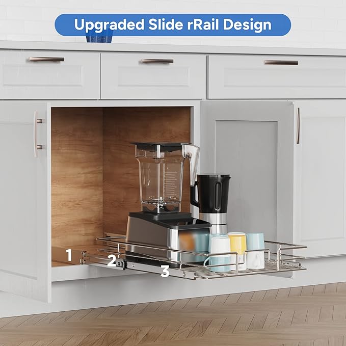 ROOMTEC Pull Out Cabinet Organizer, 1 Tier, Heavy Duty Slide Out Kitchen Cabinet Organizers, Smooth Drawer, Fits 12"+ Cabinets