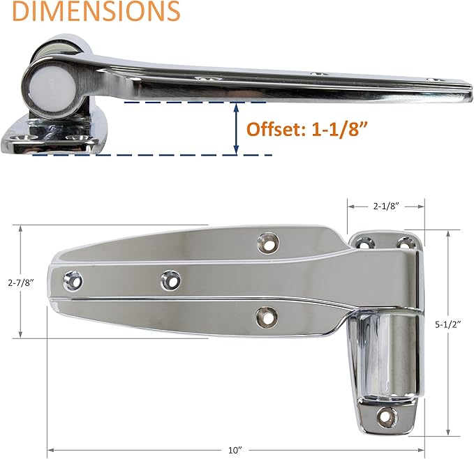 Kason 1245-187-54 Reversible Cam-Rise Hinge Chrome Finish for Freezer/Cooler/Refrigerator, 1245-201-54 (1-1/8" Offset)