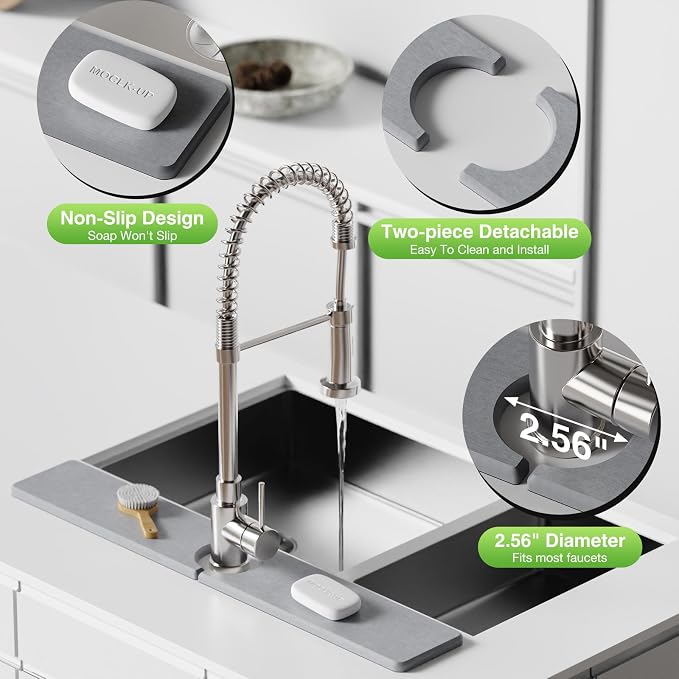 Premium Stone Faucet Mat for Kitchen Sink, 23.6" x 4" Light Gray | Quick Drying - Image 5