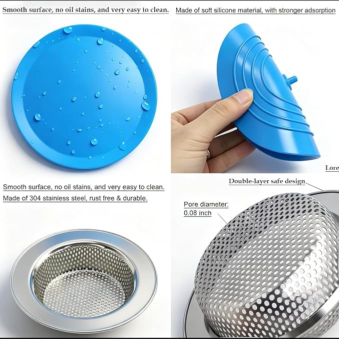 Seatery 4PCS Kitchen Sink Strainer Stopper Kit, Universal Silicone Sink Drain - Image 4