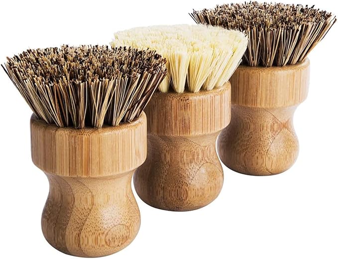 Palm Pot Brush- Bamboo Round 6 Packs Mini Dish Brush Natural Scrub Brush - Image 4