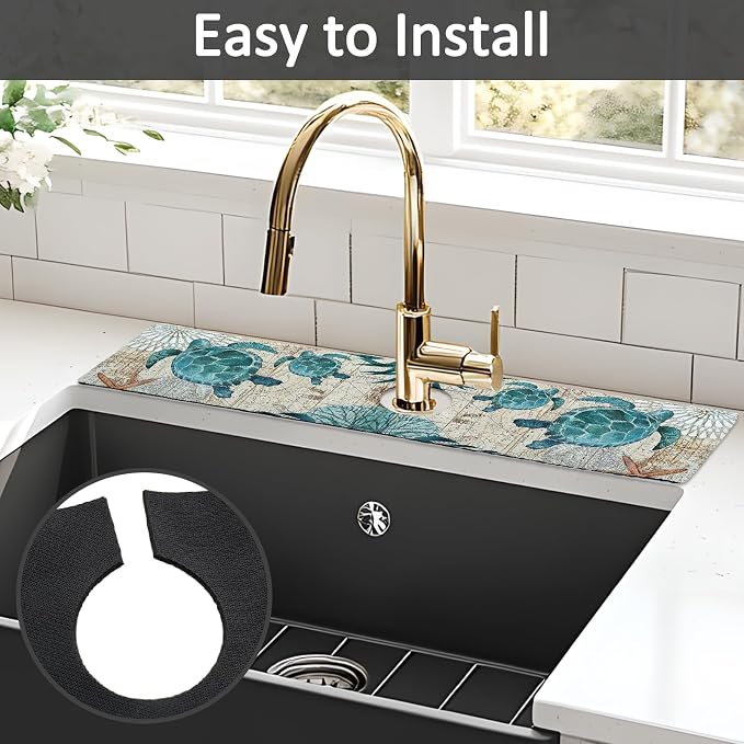 2PCS 24" X 5.5" Kitchen Sink Splash Guard Faucet Mat Sea Turtles Super - Image 5