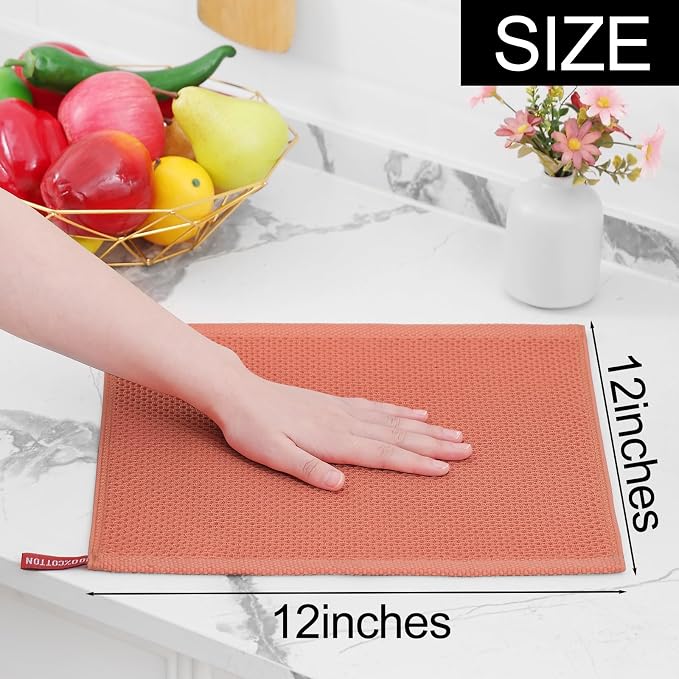 Homaxy 100% Cotton Waffle Weave Kitchen Dish Cloths 8-Pack, Coral | 12 x 12 - Image 5