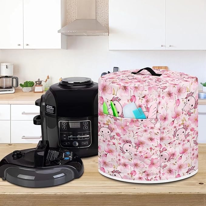Axolotl Butterfly and Floral Print Kitchen Appliance Dust Cover with Pockets, Electric Pressure Cooker Cover Compatible with Crock Pot, Rice Cooker Cover, for 3 Qt Pot