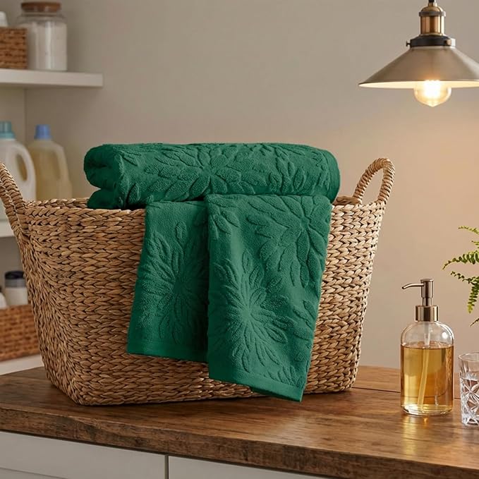 Artoid Mode 1 Pc Dark Green 3D Dahlia Floral Jacquard Hand Towels - Image 5