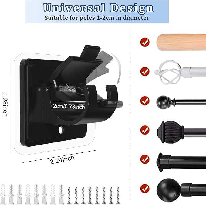 Codoule Self Adhesive No Drill Adjustable Curtain Rod Holder Hooks Brackets | - Image 4
