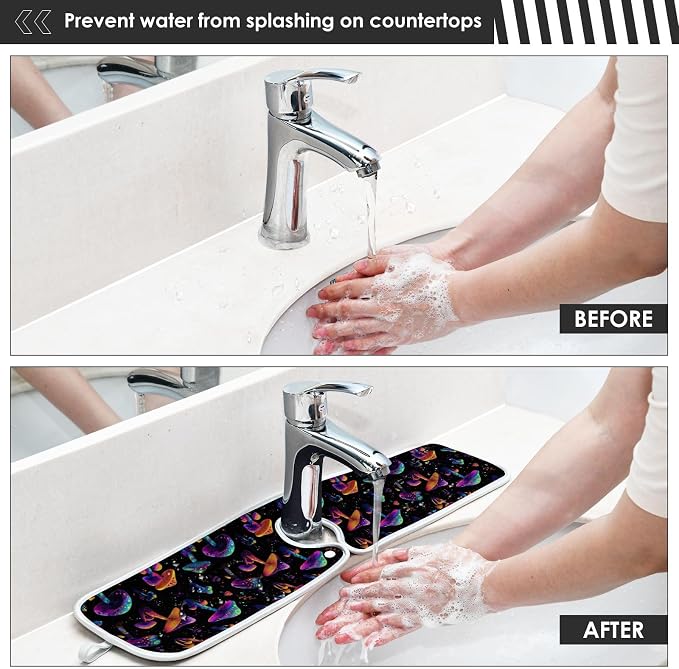 Neon-color Mushrooms Sink Mat for Faucet Sink Splash Guard Faucet Handle Drip - Image 6
