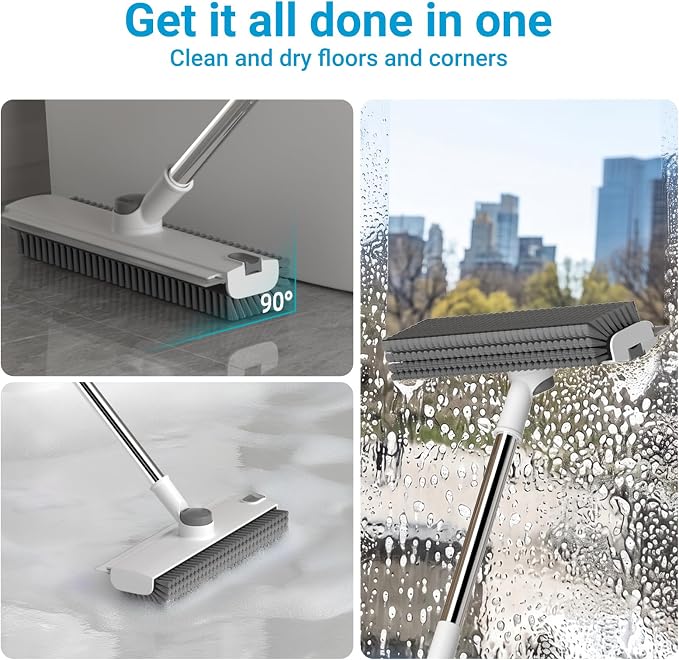Pool Scrub Brush with 52" Pole, 3 in 1 Pool Cleaning Brush with Squeegee - Image 2
