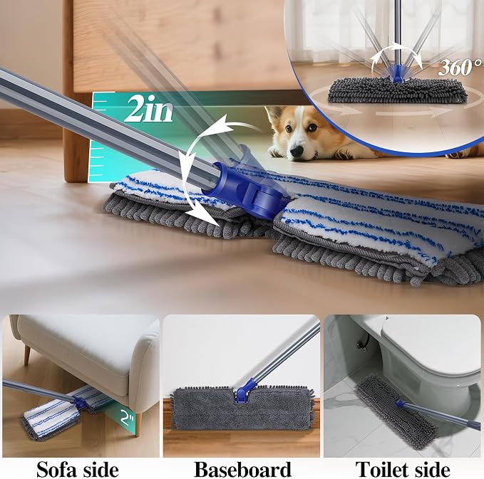 Two Sided Dust Mop for Floor Cleaning, 360°Microfiber Mop - Image 4