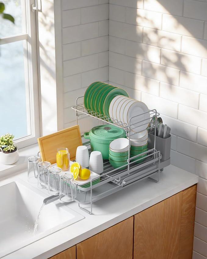 Kitsure Extendable Dish Drying Rack, 19.2"-26.7" L x 12.9" W, 2-Tier | Large - Image 9