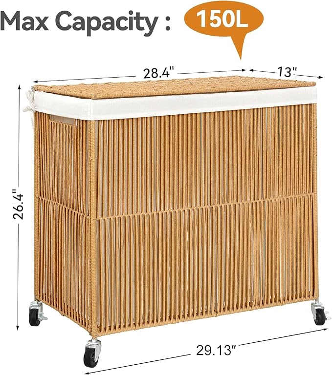 WOWLIVE Laundry Basket 3 Section, Handwoven Laundry Hamper - Image 4