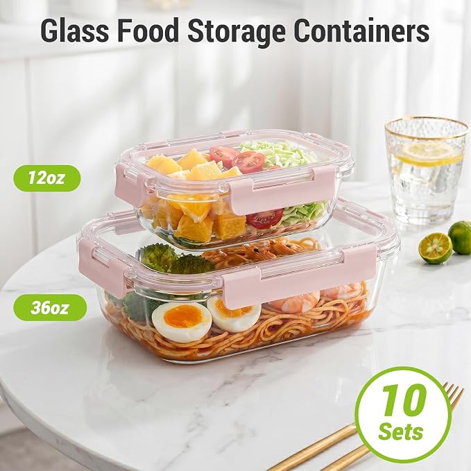 Dealusy 10 Sets 36 oz & 12 oz Glass Food Storage Containers - Image 2
