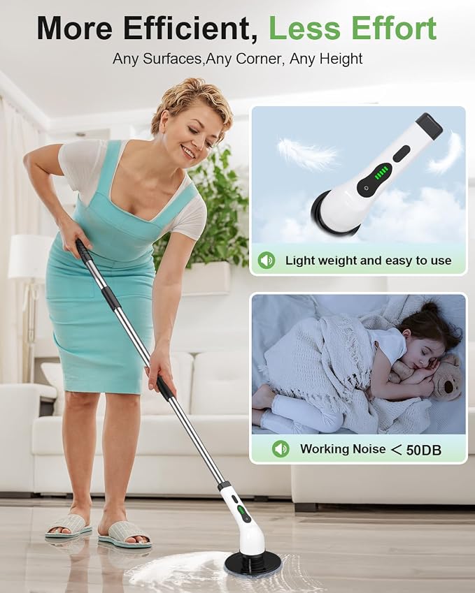 Cordless Electric Spin Scrubber, 9 Brush Heads, 2-Speed Motor | Floor cleaning - Image 5