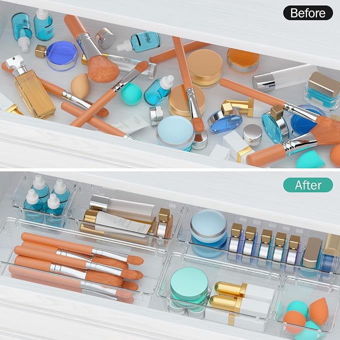 6 Pack Clear Drawer Organizer Set, Drawer Storage Trays, Storage Bins | Acrylic - Image 4