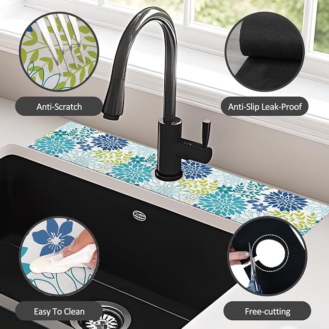 24" X 5.5" Kitchen Sink Splash Guard Faucet Mat Flora Super Absorbent Fast - Image 6