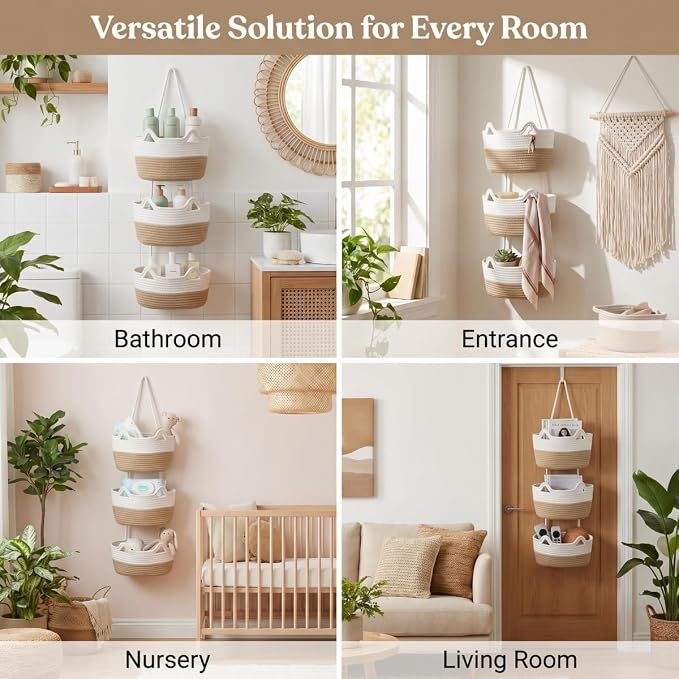 Hanging Basket, Woven 3 Tier Over Door Basket - Image 9
