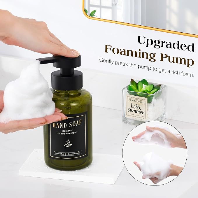 Luxspire Foaming Soap Dispenser 15oz Hand Soap Bottle, Olive Green, 2 Pack | - Image 2