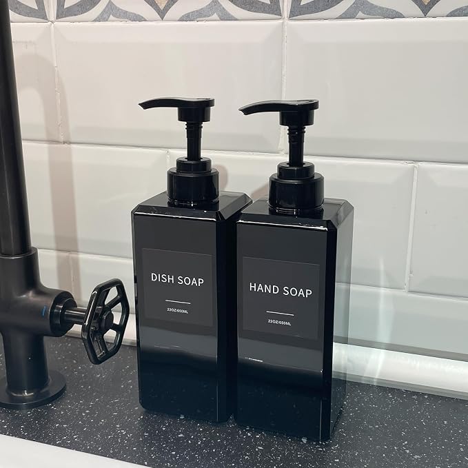 Black Soap Dispenser with Waterproof Labels, Thickened Plastic Hand Soap - Image 5