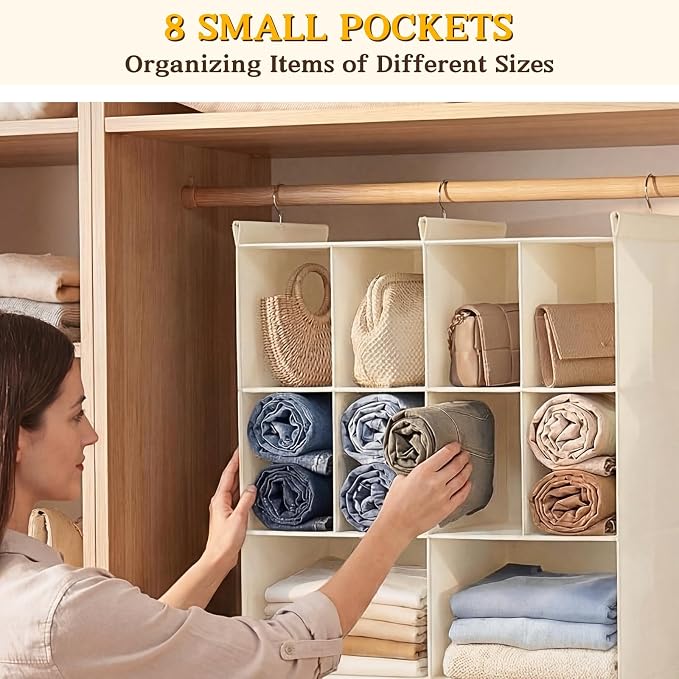3 Tier Hanging Closet Organizer, 10 Compartments Dual Row Storage, 3 Sturdy - Image 5
