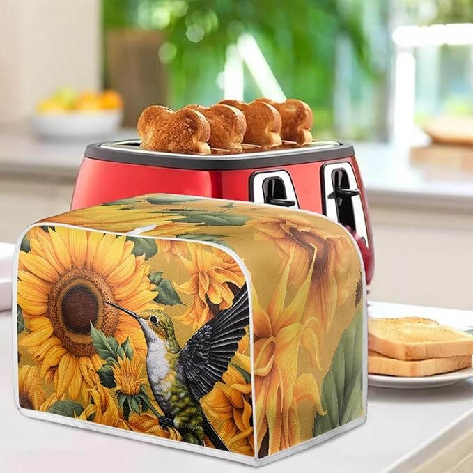Sunflower Hummingbird Print Toaster Cover 2 Slice for Kitchen Small Appliance Universal Size Bread Maker Dustproof Cover