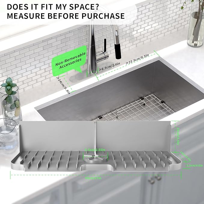 17” x 5.5” Silicone Faucet Handle Drip Catcher Tray Mat, Silicone Faucet Mat - Image 2