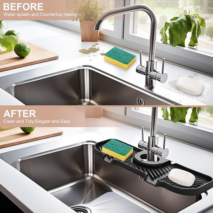 Teenyyou 2 Pcs Silicone Faucet Splash Guard 10.6 ” x 4.3” Kitchen Sink Splash - Image 5