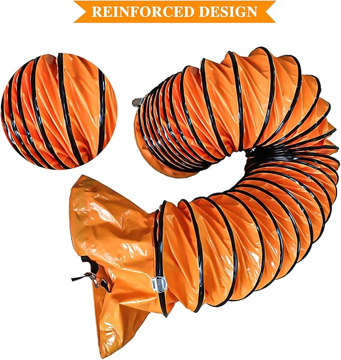 12"×25FT PVC Flexible Duct Hose, Flame Retardant HVAC Ducting with Adjustable Rope, D Hook & Steel Support for Ventilation, Exhaust, Drying, and Cooling Applications