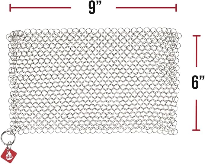 Knapp Made CM Scrubber 9"x6" Small Ring Cast Iron Scrubber - Cast Iron Cleaner for Hard Anodized Cookware, Pre-Seasoned Pans, Dutch Ovens, Iron Pans, Grills and Skillet. Chain Mail Scrubber Cast Iron