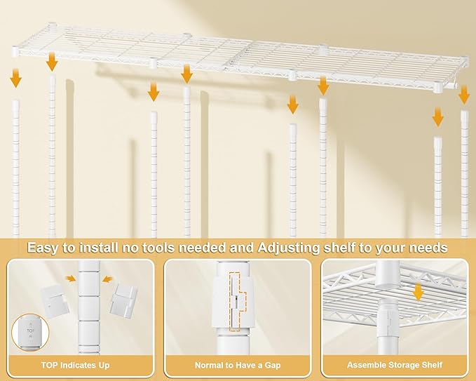 E14C Heavy Duty Closet Organizer System，Freestanding Clothing Racks for Hanging Clothes，Adjustable Garment Rack 70.1" W × 16.6" D × 76.4" H Hold 960 lbs，White Rack with White Dustproof Cover