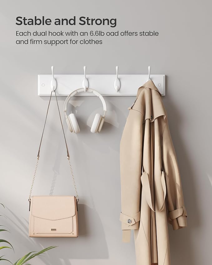 SONGMICS Wall-Mounted Coat Rack, Hook Rack, 8 Dual Metal Hooks, in the Entryway - Image 4