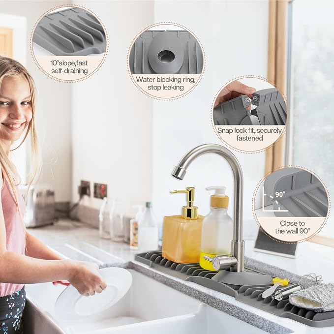 24 Inch Faucet Mat for Kitchen Sink, Kitchen Sink Splash Guard | Sink Protector - Image 3