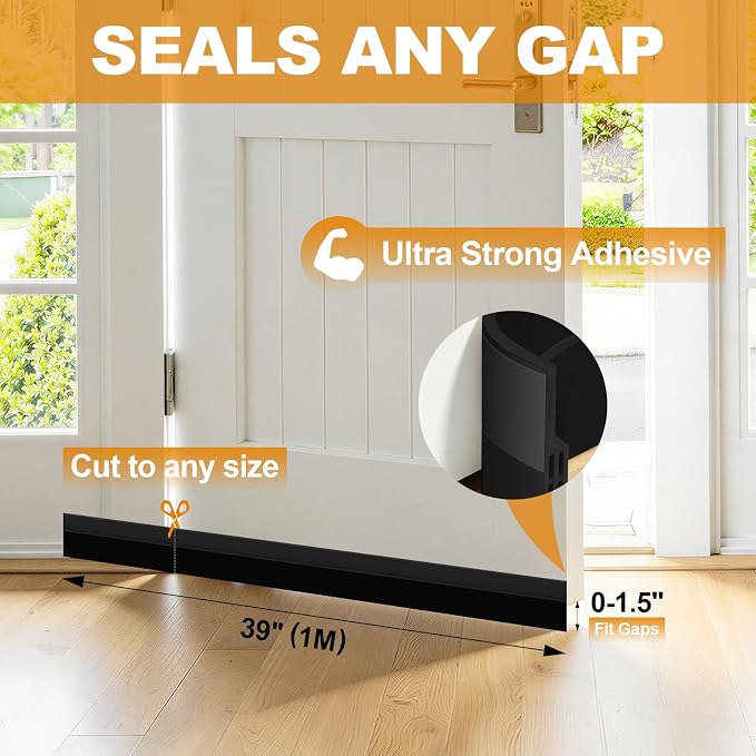157'' Extra Long Under Door Bottom Seal, Easy Install, Save Energy, Soft Fits - Image 2