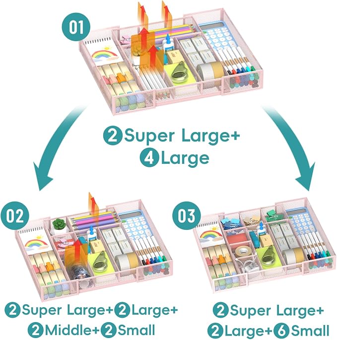 Expandable Desk Drawer Organizer, 10 Adjustable Compartments, expands from 8.74 - Image 8